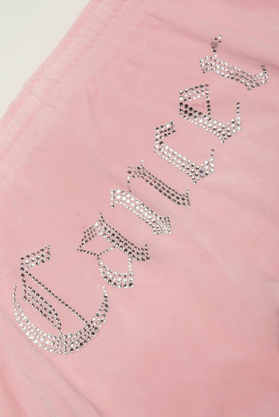 'CANCER' JUICY PINK VELOUR DIAMANTÉ TRACKSUIT BOTTOM