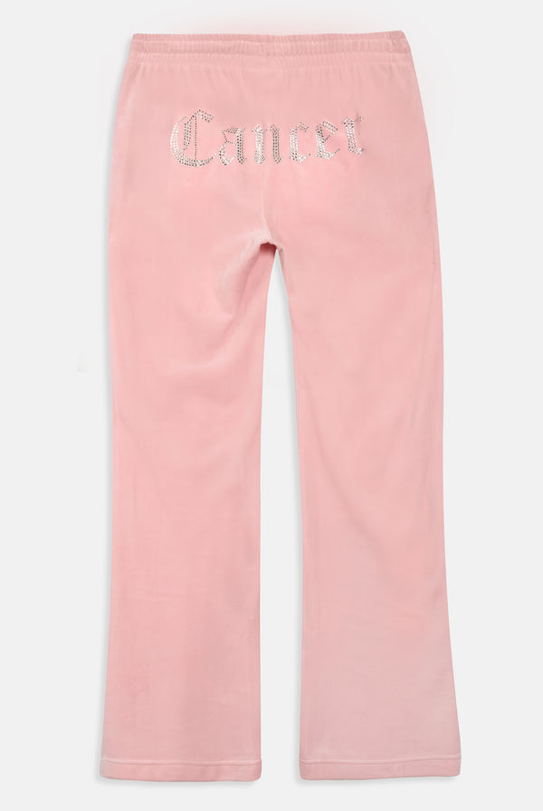 CANCER' CANDY PINK VELOUR DIAMANTÉ TRACKSUIT BOTTOM