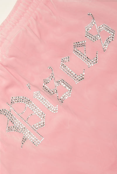 PISCES' CANDY PINK VELOUR DIAMANTÉ TRACKSUIT BOTTOM