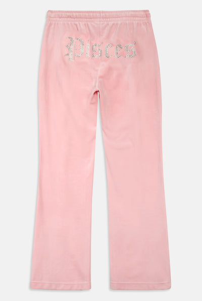 PISCES' CANDY PINK VELOUR DIAMANTÉ TRACKSUIT BOTTOM