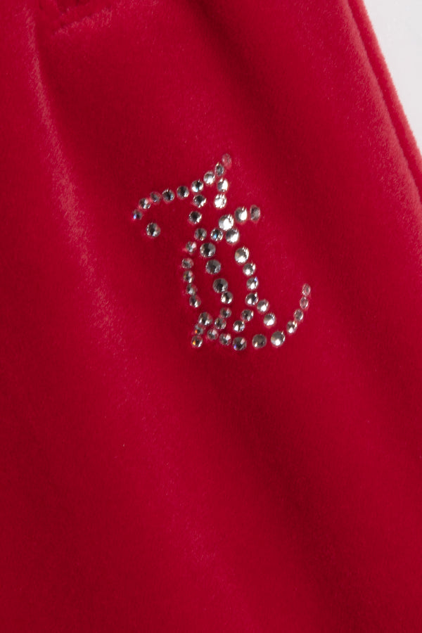 ASTOR RED VELOUR DIAMANTÉ TRACKSUIT BOTTOM