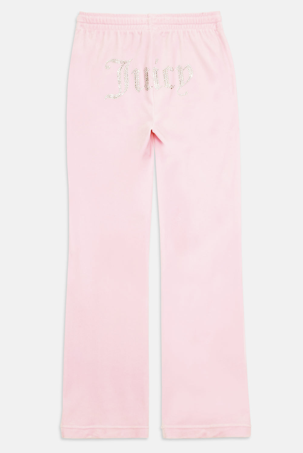 Displays the Almond Blossom 'Juicy' branded velour diamanté tracksuit bottom 