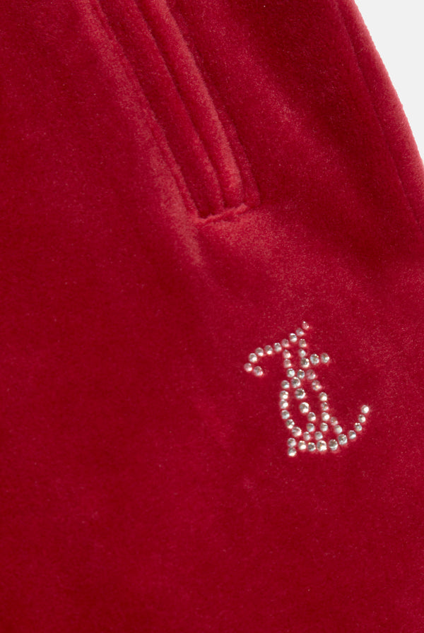 RED DAHLIA VELOUR DIAMANTÉ TRACKSUIT BOTTOM