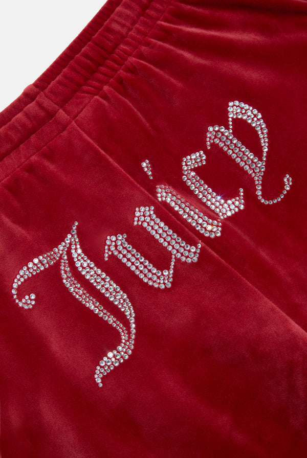 RED DAHLIA VELOUR DIAMANTÉ TRACKSUIT BOTTOM