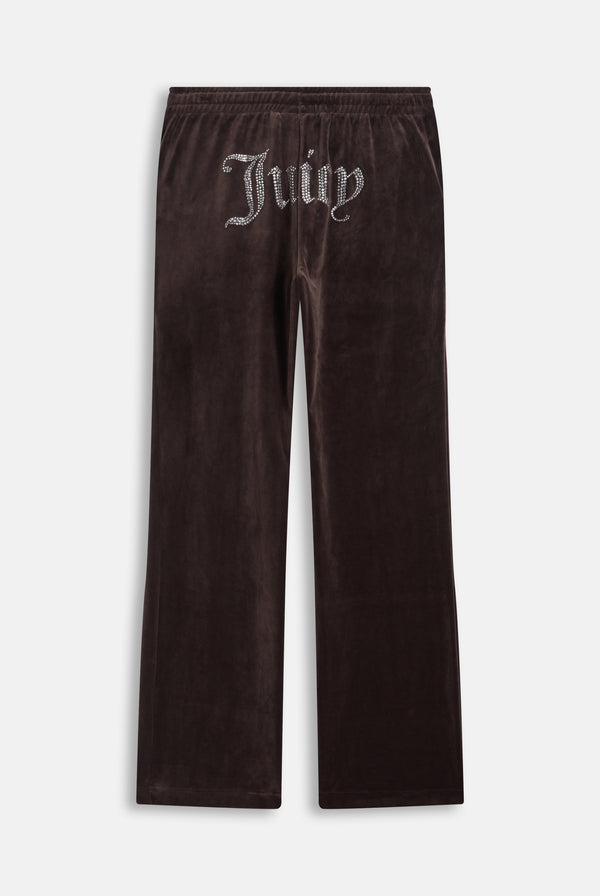 Displays the Java 'Juicy' branded Velour Diamanté Tracksuit Bottom