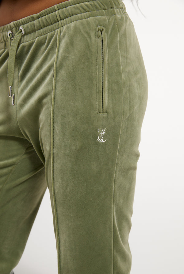 Oil Green Velour Diamanté Tracksuit Bottom