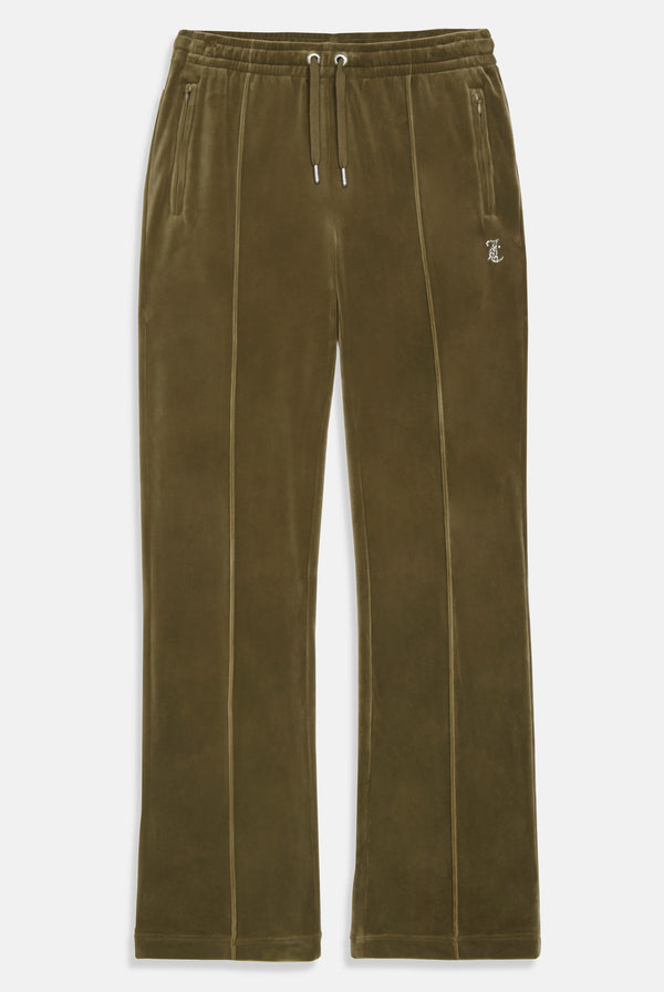 DARK OLIVE VELOUR DIAMANTÉ TRACKSUIT BOTTOM