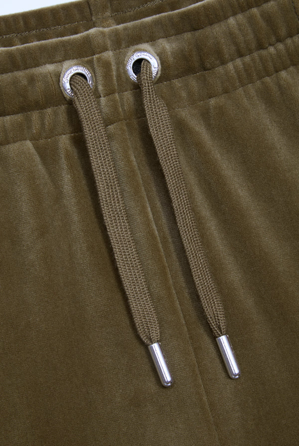 DARK OLIVE VELOUR DIAMANTÉ TRACKSUIT BOTTOM