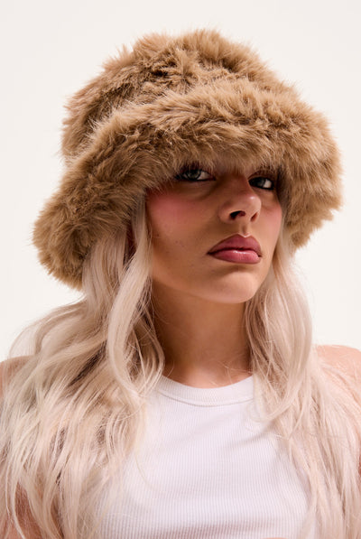 WARM TAUPE FAUX FUR HAT