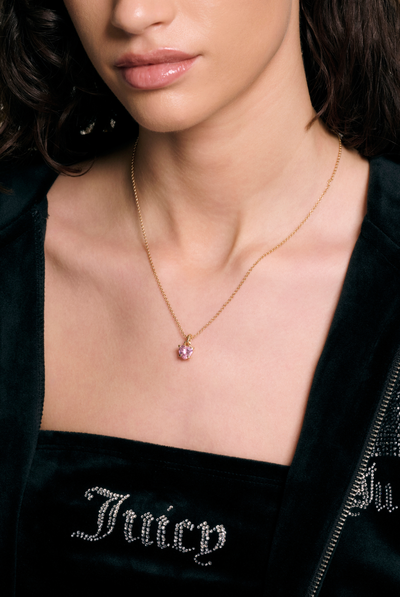 GOLD TONE SOLITAIRE CRYSTAL HEART PENDANT