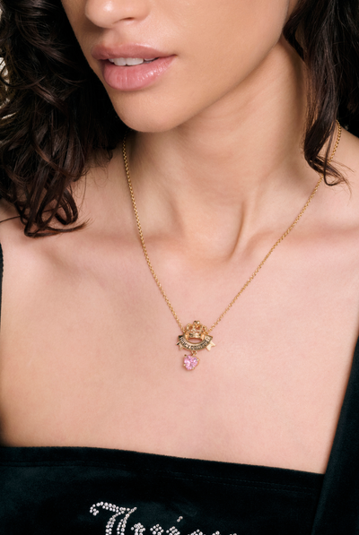 GOLD CROWN & CRYSTAL HEART NECKLACE