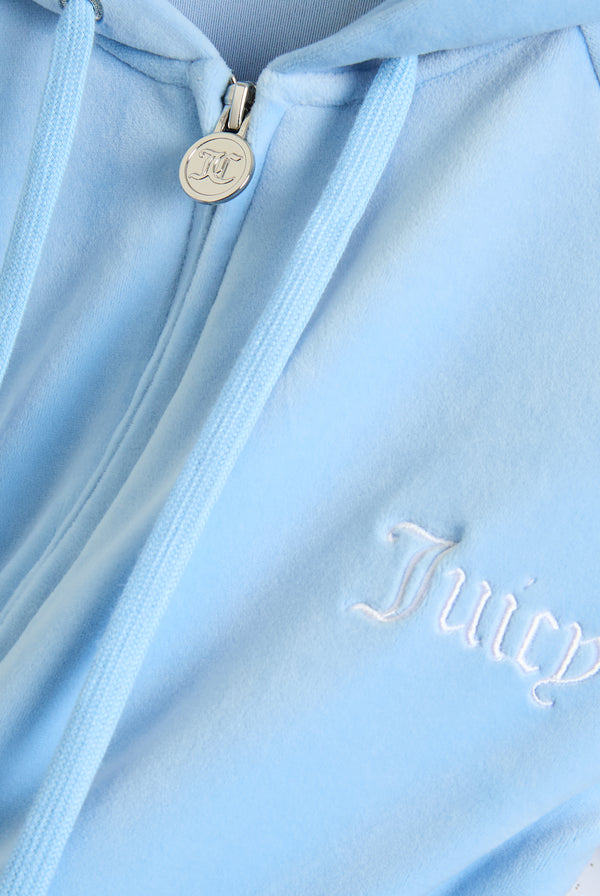 POWDER BLUE RECYCLED CLASSIC  VELOUR CROP HOODIE