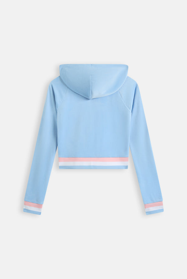 POWDER BLUE RECYCLED CLASSIC  VELOUR CROP HOODIE
