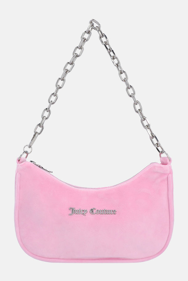 VELOUR SHOULDER BAG WITH CHAIN STRAP