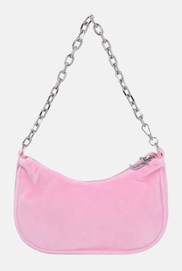 VELOUR SHOULDER BAG WITH CHAIN STRAP