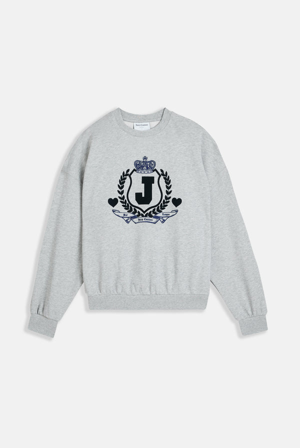 SILVER MARL FLOCKED CREST SWEATSHIRT