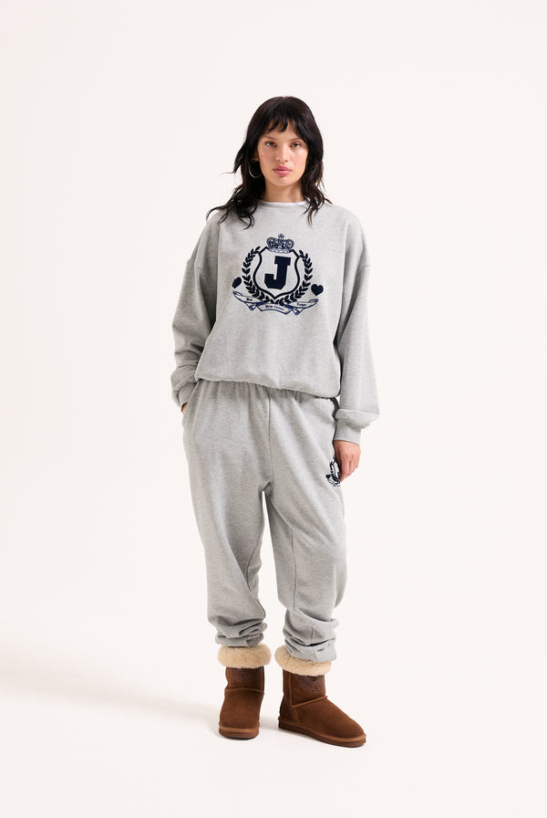SILVER MARL FLOCKED CREST SWEATSHIRT