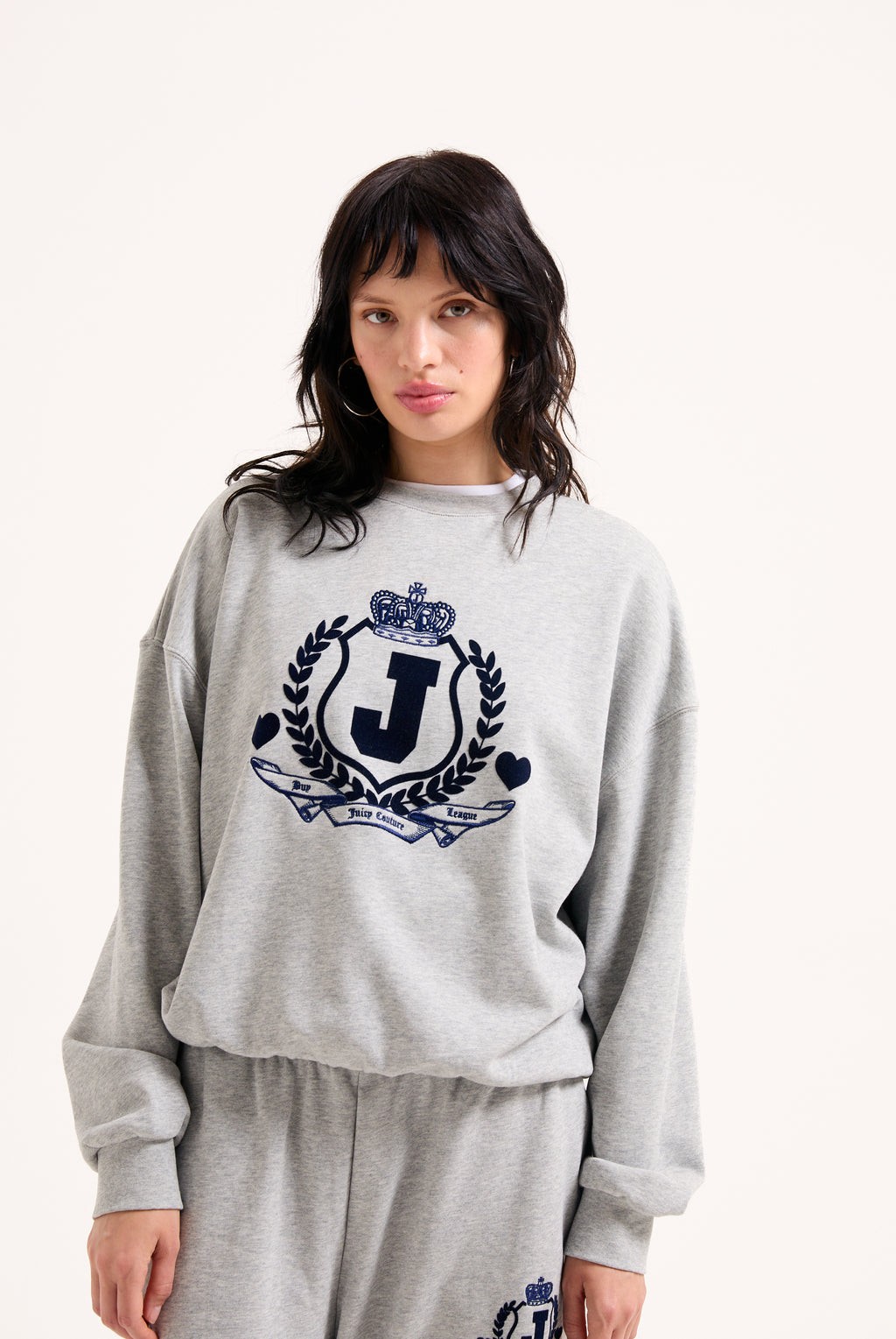 SILVER MARL FLOCKED CREST SWEATSHIRT