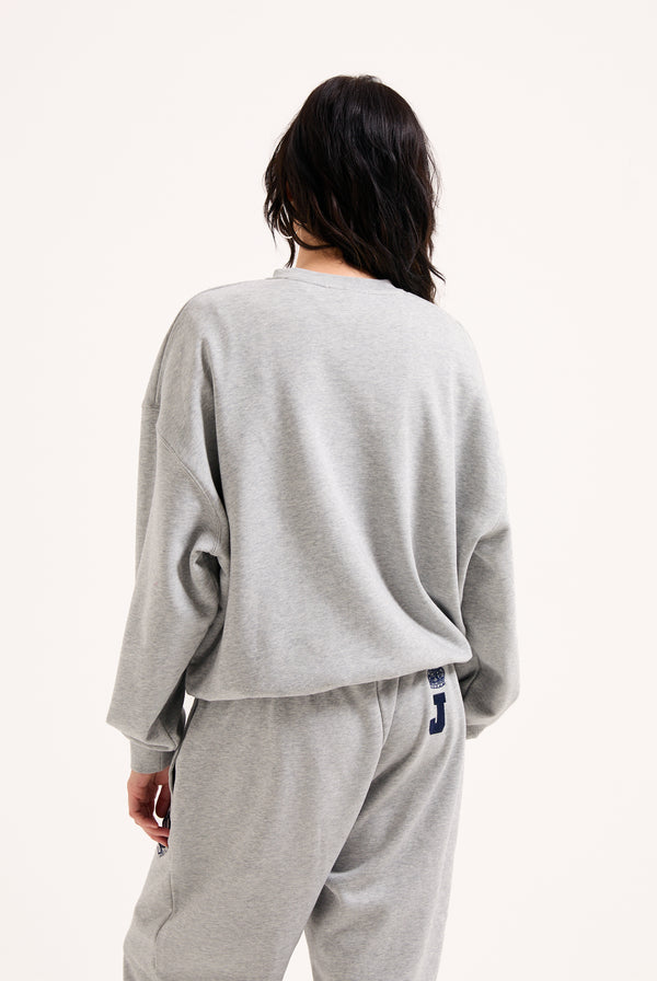 SILVER MARL FLOCKED CREST SWEATSHIRT