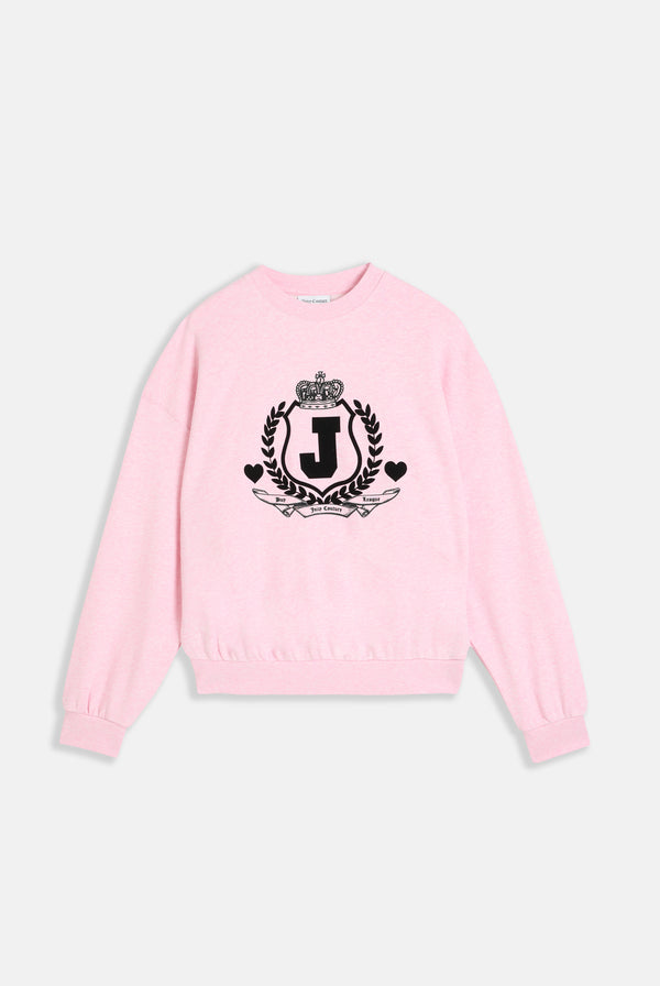 PINK MARL FLOCKED CREST SWEATSHIRT