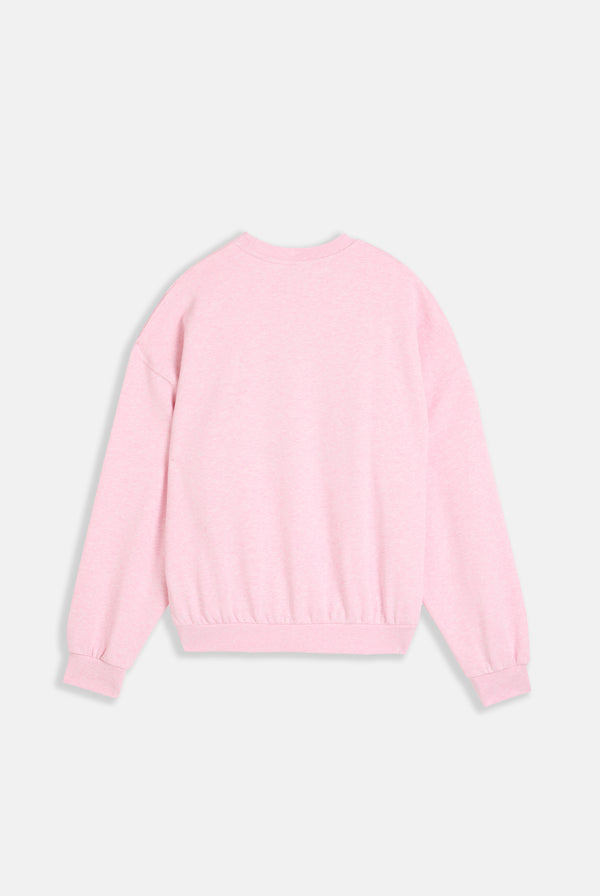 PINK MARL FLOCKED CREST SWEATSHIRT