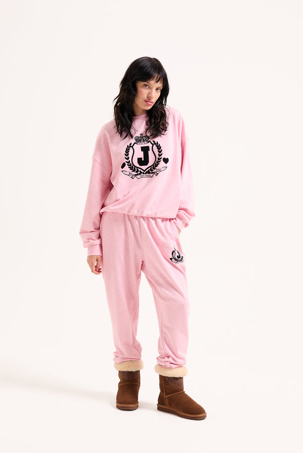 PINK MARL FLOCKED CREST SWEATSHIRT