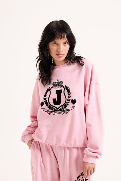 PINK MARL FLOCKED CREST SWEATSHIRT