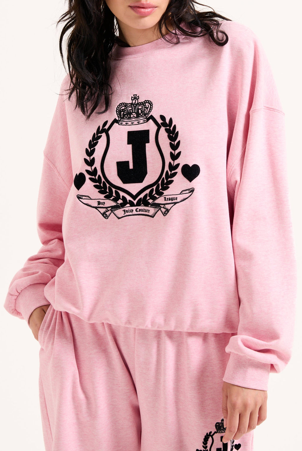 PINK MARL FLOCKED CREST SWEATSHIRT