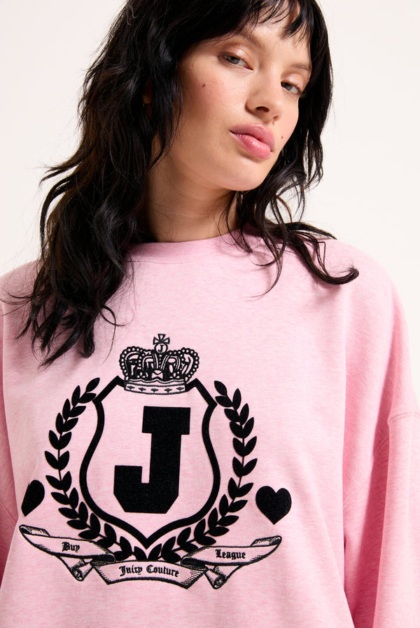 PINK MARL FLOCKED CREST SWEATSHIRT