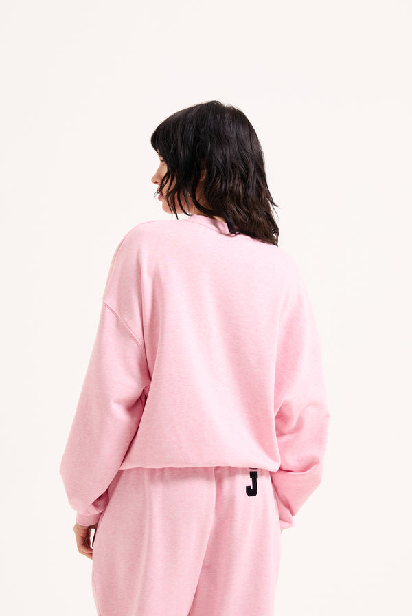 PINK MARL FLOCKED CREST SWEATSHIRT
