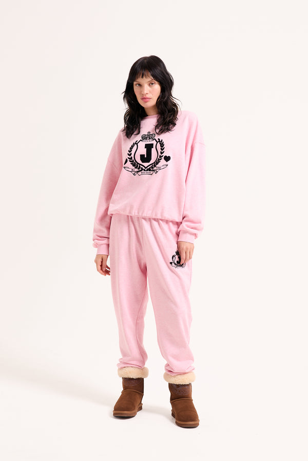 PINK MARL FLOCKED CREST CUFFED JOGGERS