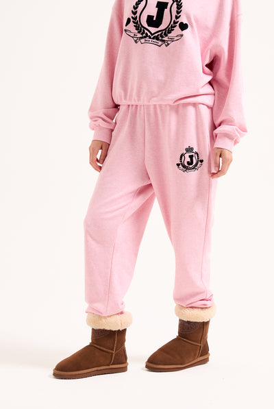 PINK MARL FLOCKED CREST CUFFED JOGGERS