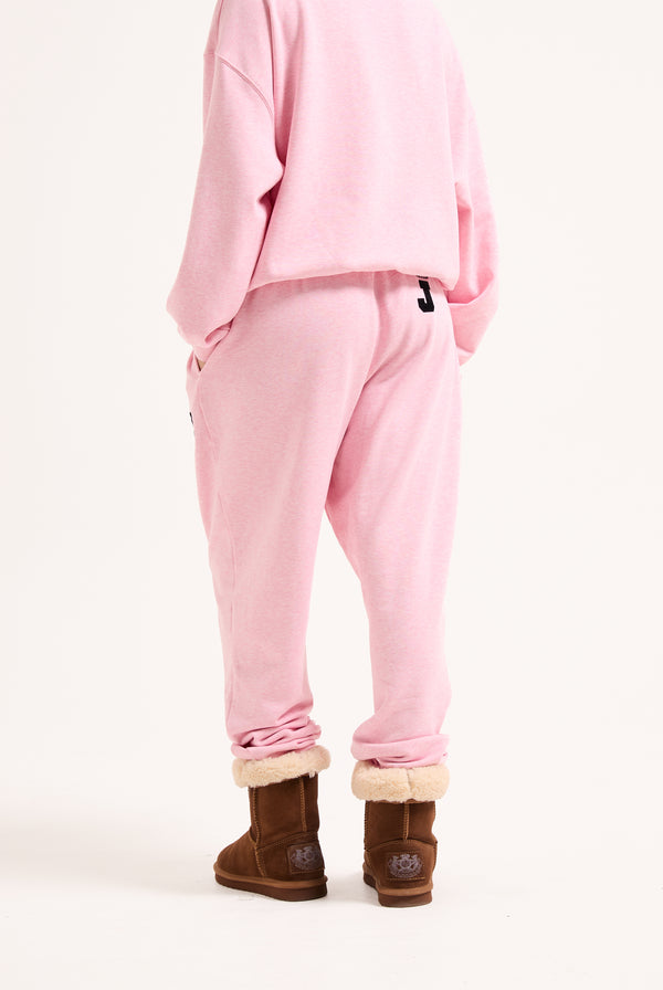 PINK MARL FLOCKED CREST CUFFED JOGGERS