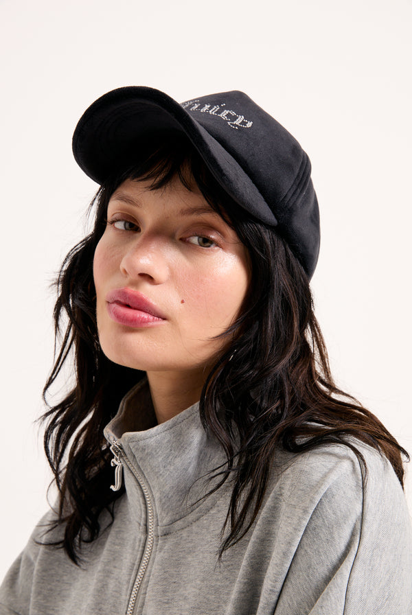 BLACK DIAMANTÉ VELOUR BASEBALL CAP