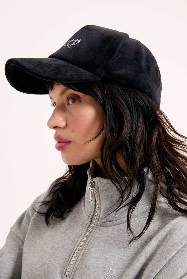 BLACK DIAMANTÉ VELOUR BASEBALL CAP