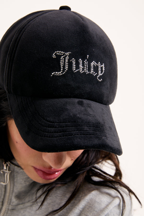 BLACK DIAMANTÉ VELOUR BASEBALL CAP