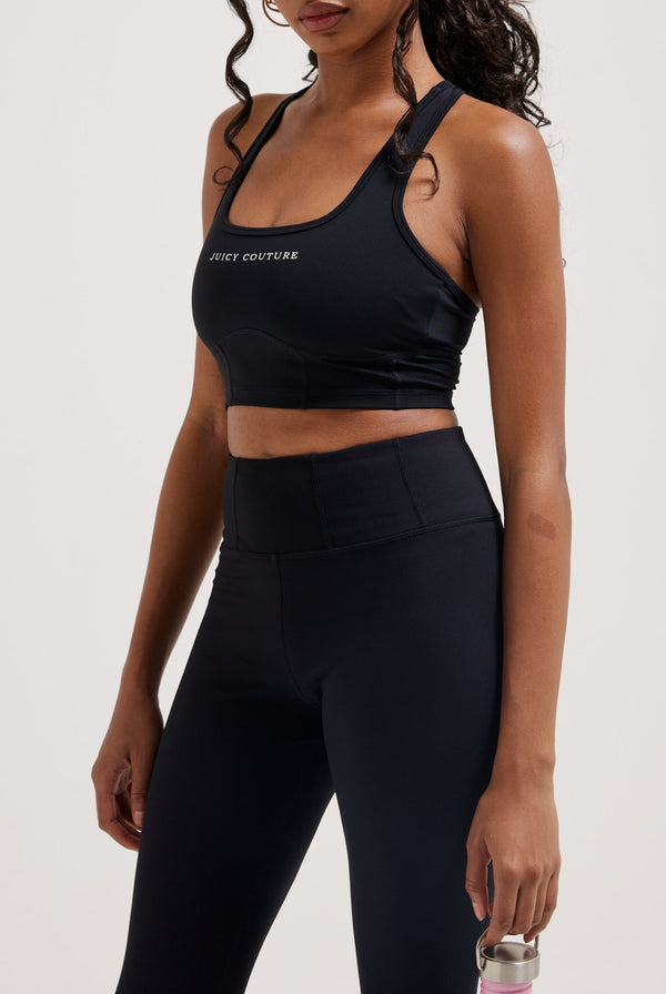 BLACK INTERLOCK RACERBACK SPORTS BRA