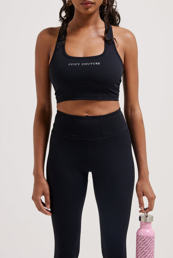 BLACK INTERLOCK RACERBACK SPORTS BRA