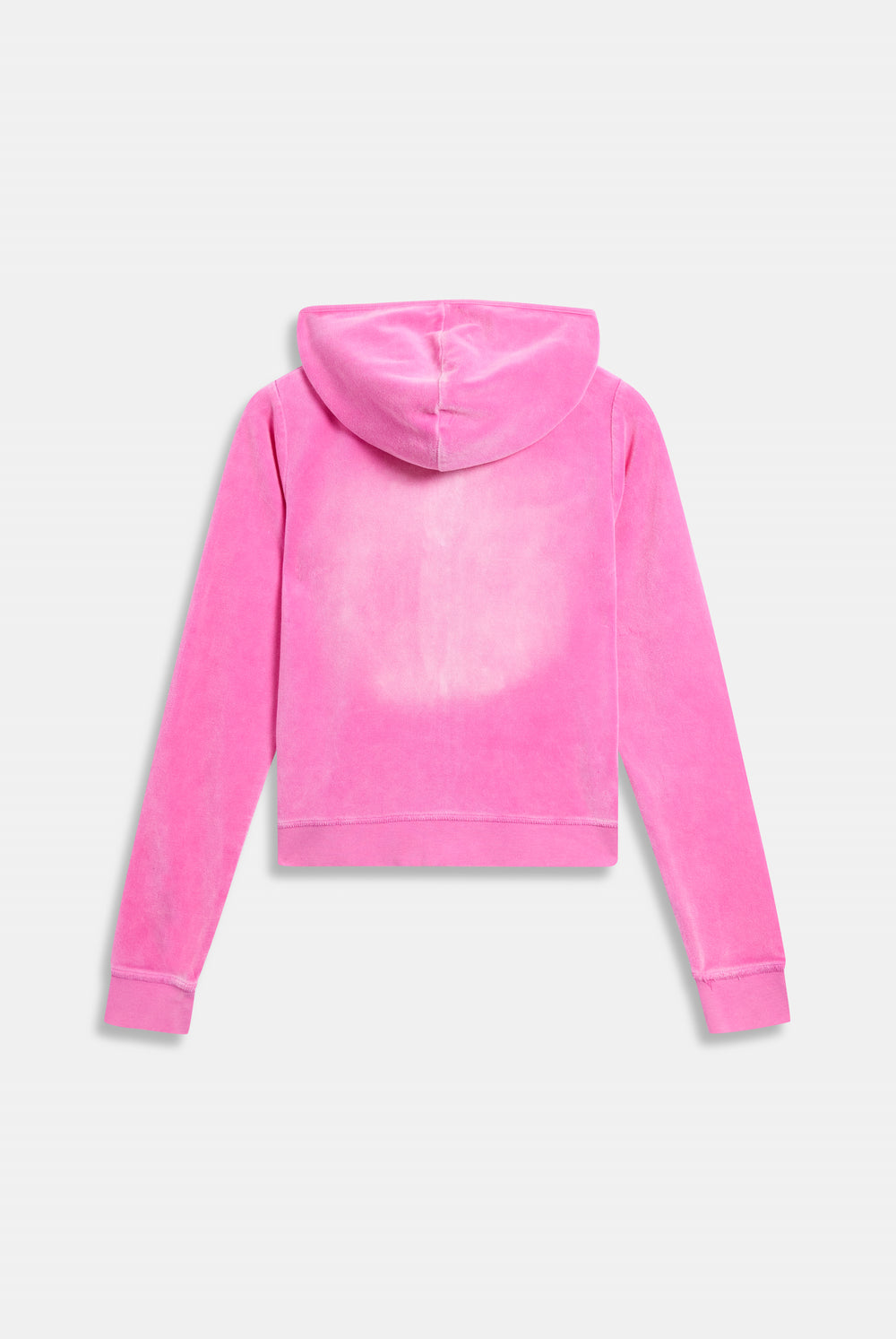 Displays the super pink washed 'juicy' branded cotton velour fitted hoodie 