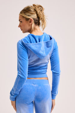 Displays a model wearing the Regatta washed 'Juicy' cotton velour fitted hoodie 