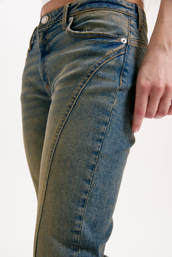 VINTAGE WASH WESTERN DIAMANTE FLARED JEANS