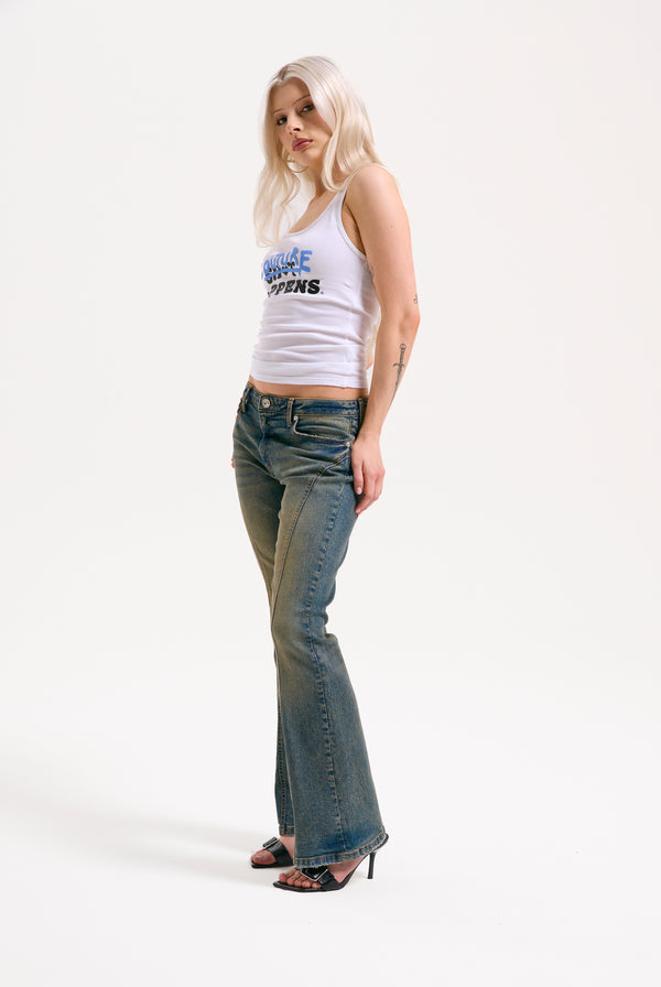 VINTAGE WASH WESTERN DIAMANTE FLARED JEANS