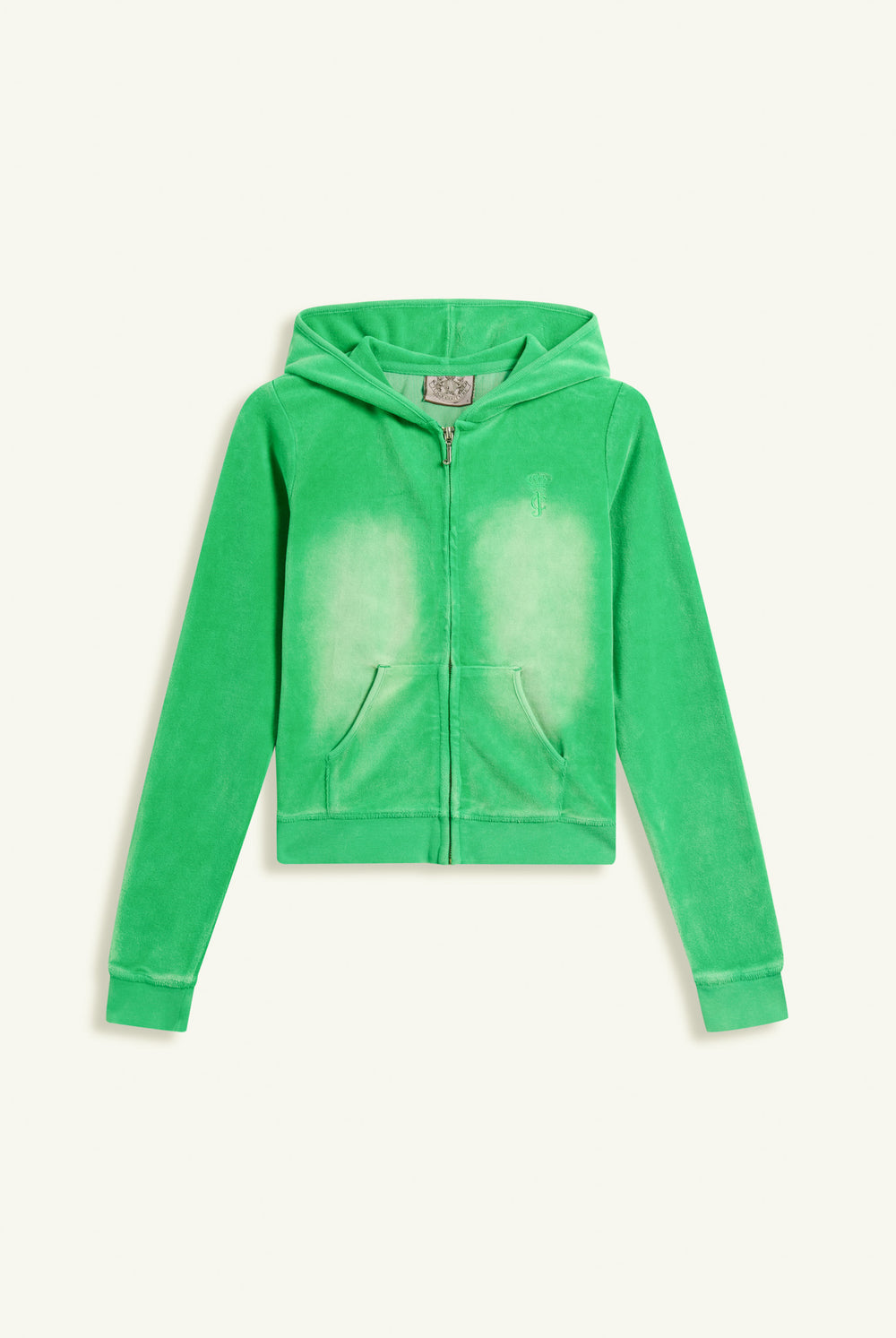 Displays the Jolly Green washed 'juicy' branded cotton velour fitted hoodie 