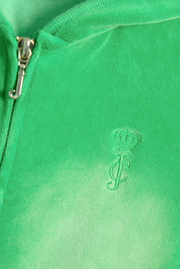 Displays a the Jolly Green washed 'juicy' branded cotton velour fitted hoodie featuring the juicy logo