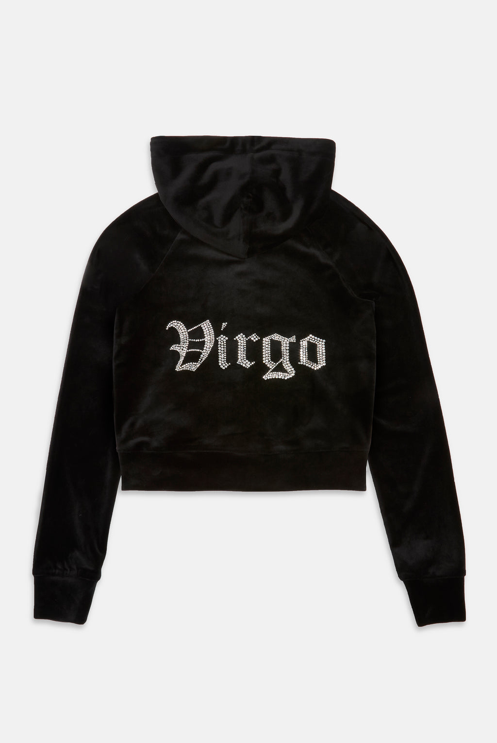 'VIRGO' BLACK DIAMANTÉ VELOUR ZIP-THROUGH HOODIE