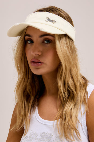 ECRU DISTRESSED COTTON DENIM VISOR