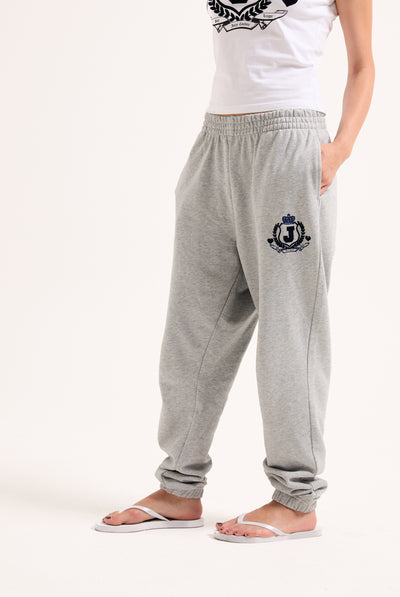 SILVER MARL FLOCKED CREST CUFFED JOGGERS
