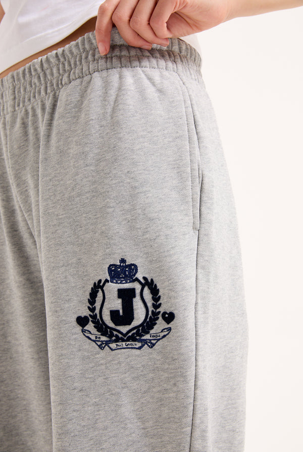 SILVER MARL FLOCKED CREST CUFFED JOGGERS