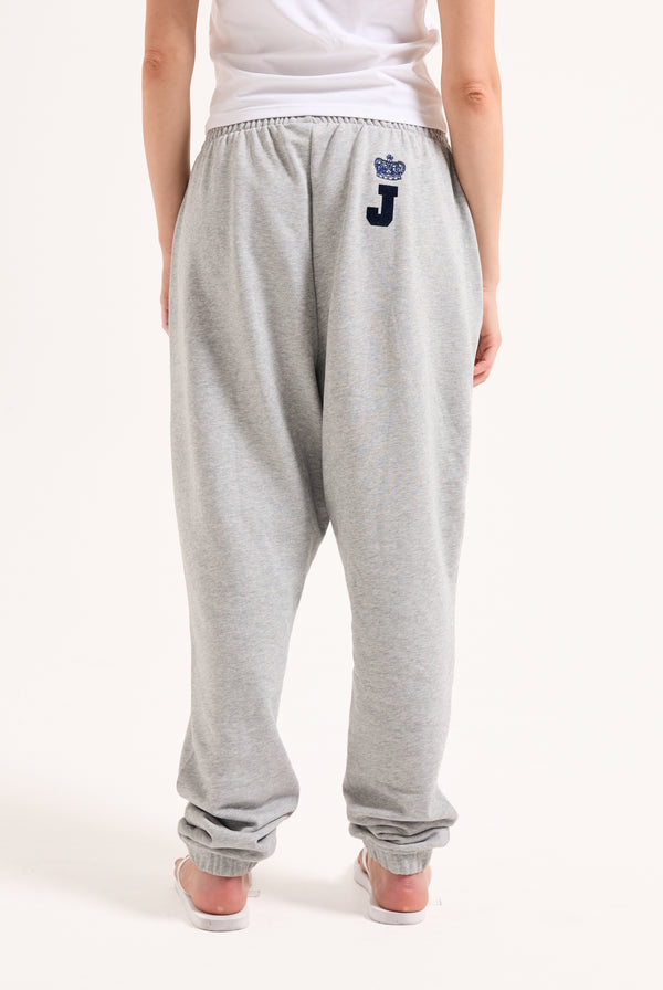 SILVER MARL FLOCKED CREST CUFFED JOGGERS