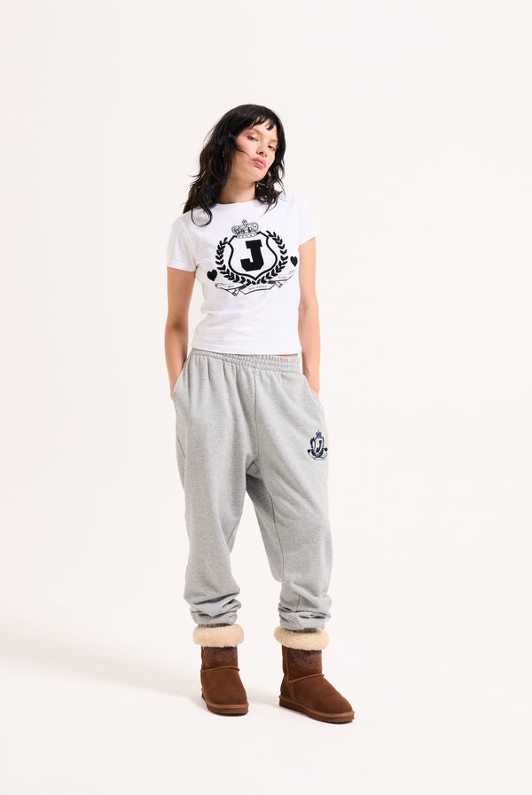 SILVER MARL FLOCKED CREST CUFFED JOGGERS